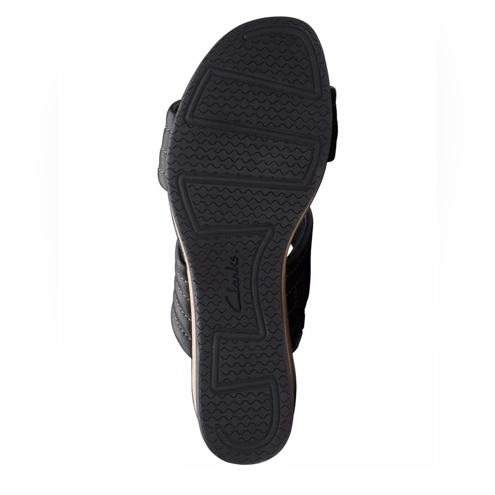 CLARKS Women's Chelseah Path Slide Wedge Leather Sandals Black Size 8 AUTHENTIC - Picture 5 of 7